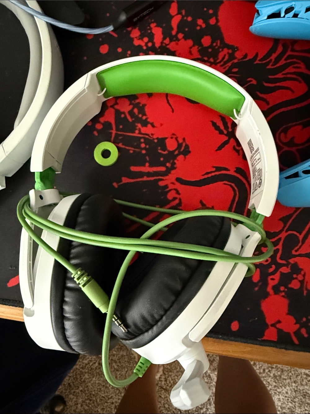 White and Green Over-Ear Gaming Headset with Microphone